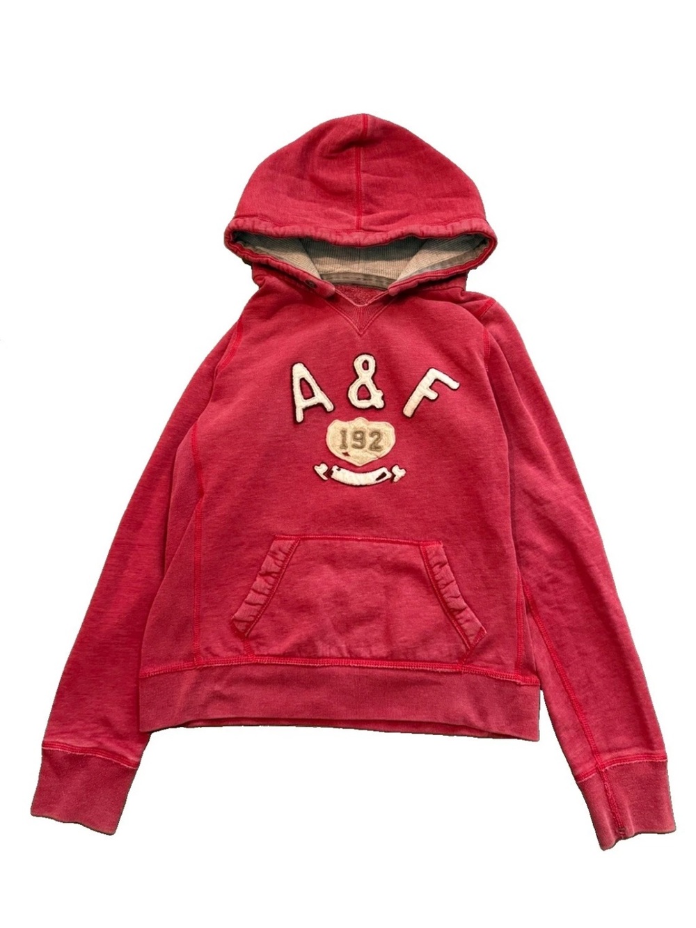 VTG Y2K Abercrombie Fitch Red Hoodie Sweatshirt Size L Puffy Logo Spellout